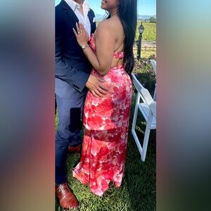 Floral Red and White Maxi Dress